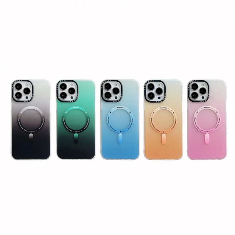 Funda de Teléfono Magnética Antigolpes de Color Degradado Escarchado Usada en iPhone 16 Pro Max, Estilo Clásico de Moda Simple para Chicas