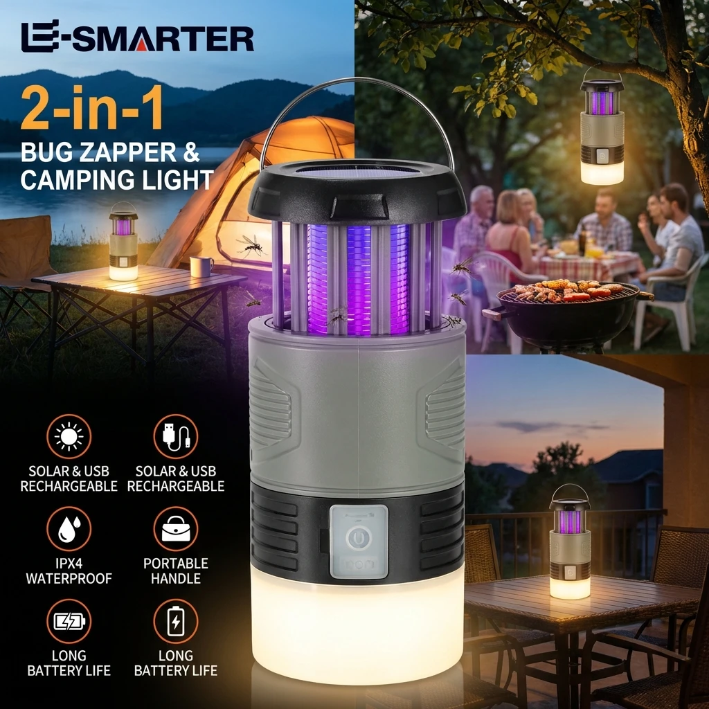 

USB-перезаряжаемая электрическая ловушка для мух, складная портативная лампа-уничтожитель насекомых, отпугиватель, солнечная лампа от комаров, УФ-лампа для насекомых