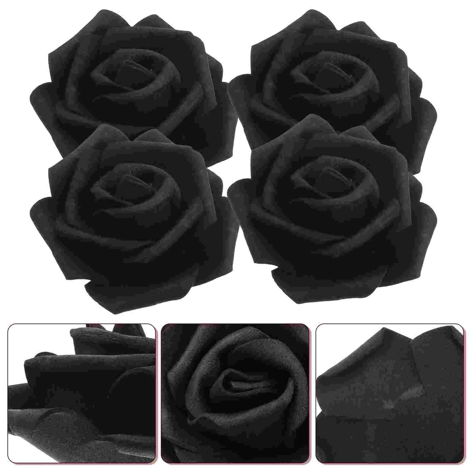 100 Pcs Flower Artificial Rose Flowers Fake Black Roses Decorate Foam Pe Bride