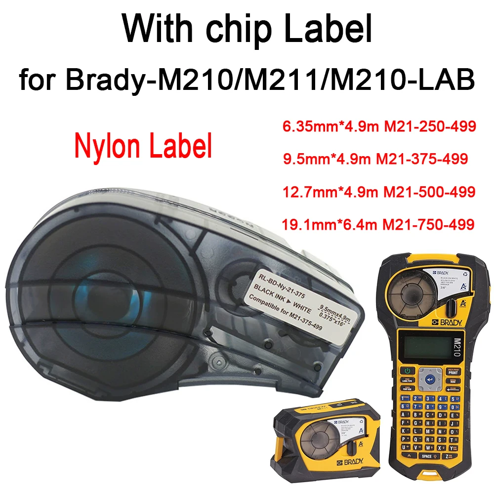 1 Stück mit Chip Nylon-Etikett 6,35mm-19mm Weiß M21-750-427 Etikettendrucker-Band für Brady M210, M211, M210-LAB Etikettierdrucker – Detail 1