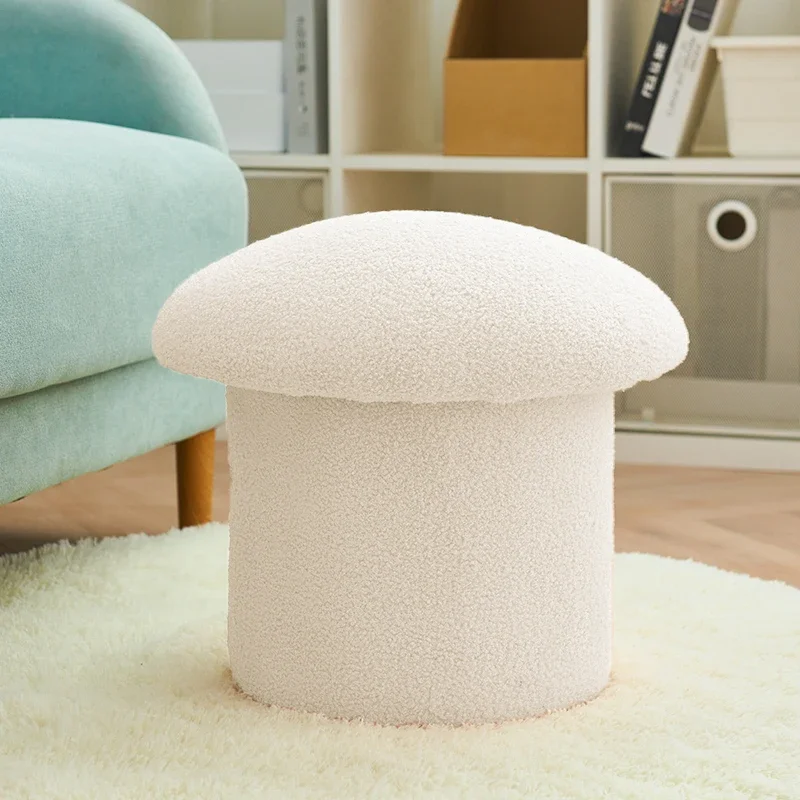 Creative Mushroom Stools Light Luxury Lamb Fleece Sofa Stool Shoe changing Stool Simple Living Room Small Stools Vanity Chairs