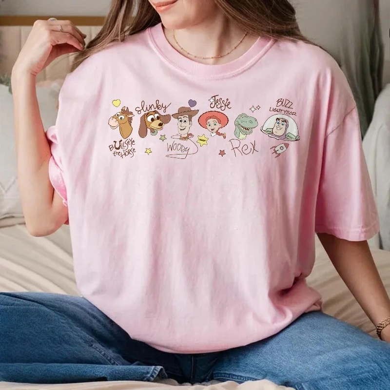 ريترو ديزني قصة لعبة التوقيعات تي شيرت لعبة قصة شخصيات قميص وودي جيسي الطنانة الخفيفة قميص