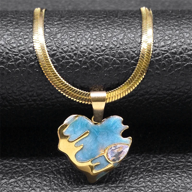 Zircon Colorful Enamel Lava Peach Heart Irregular Pendant Necklace for Women Stainless Steel Clavicle Necklaces Jewelry NZZZ403