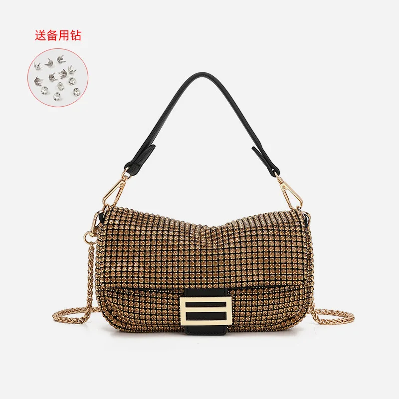 

Fashion Diamond-encrusted Day Buckle Handbag Women's Bag Summer Chain Full Diamond Shoulder Oblique Span Bag Carteras Para Mujer