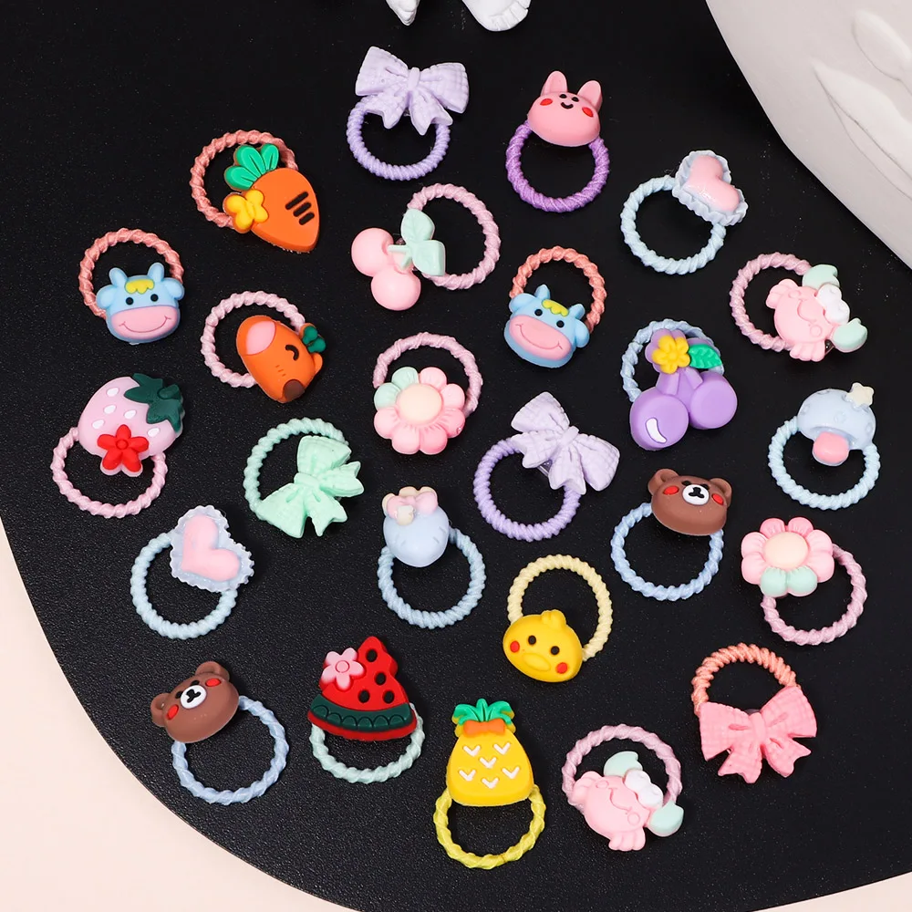 10PCS/Set New Girls Cute Cartoon Flower Small Scrunchie Kids Ponytail Hair Tie Elastic Bands Fashion Baby Hair Accessories Gifts