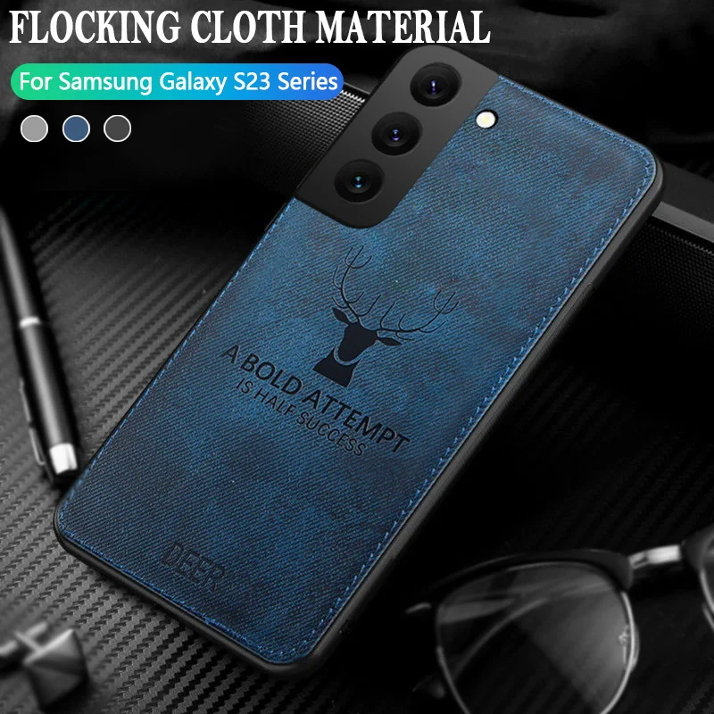 Slim Fabric Skin Deer Case For Samsung Galaxy S23 Ultra FE S22 S21 S24 Ultra A15 A25 A35 A55 A34 A52 A54 5G Hard Back Cover