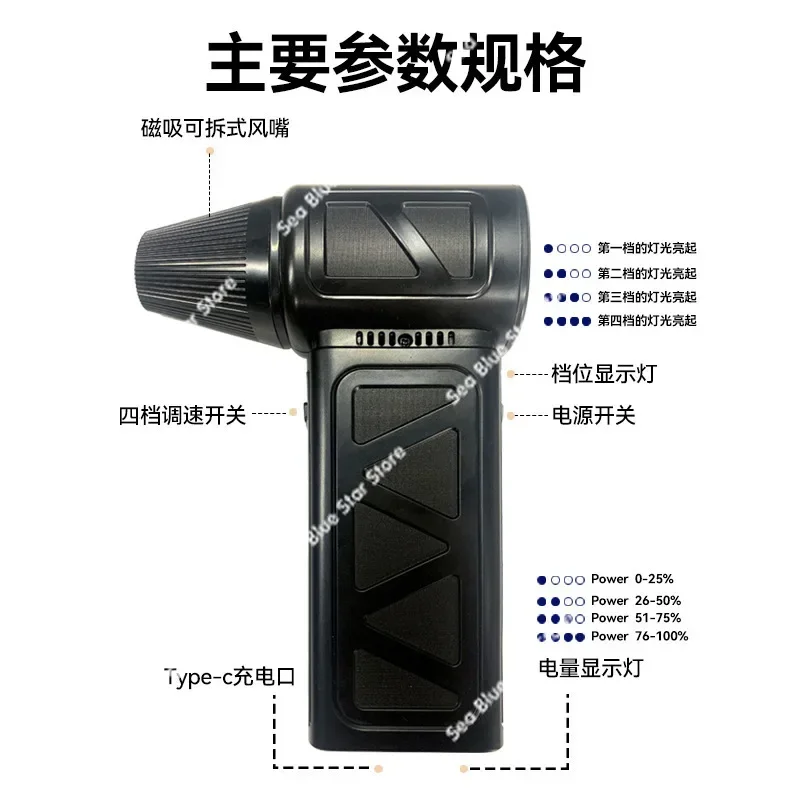 High-speed turbine fan, storm machine, ducted hair dryer, car wash, cleaning, violent fan, dust removal artifact, hair dryer