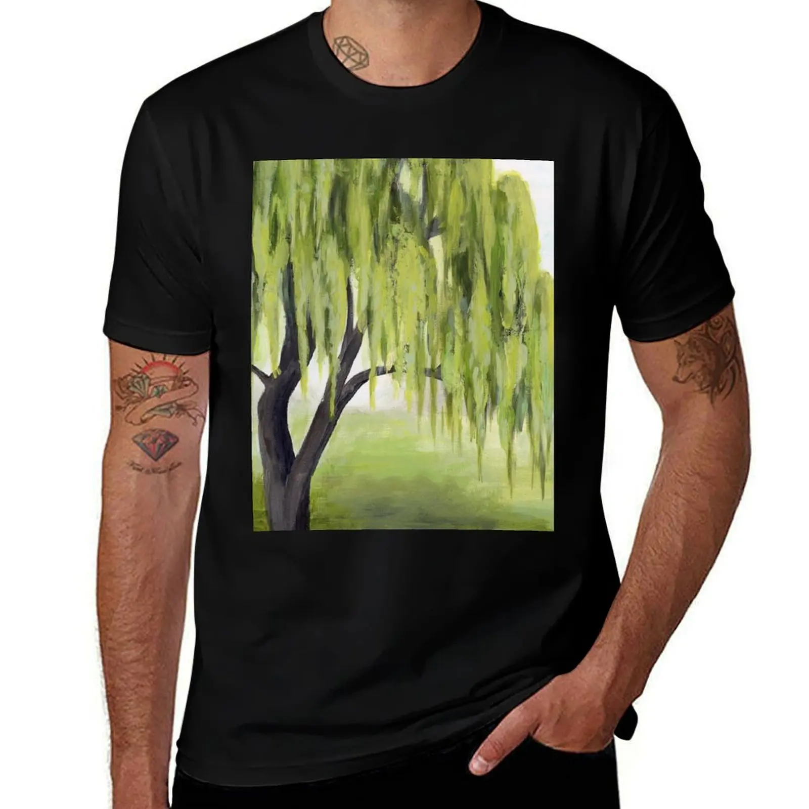 Weeping Willow Tree T-Shirt Plus Size Gym Sports T-Shirt