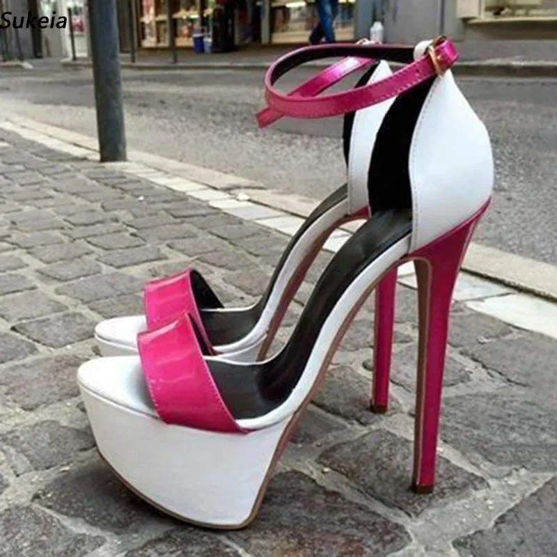 

Sukeia Handmade Women Summer Sandals With Platform Ankle Strap Round Toe Fabulous Fuchsia Party Shoes Ladies Plus US Size 5-20