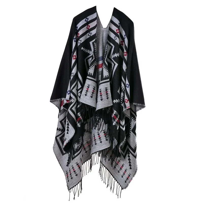 Popular Scarves Cross Plum Fringe Lengthened Cloak Imitation Cashmere Ethnic Style Shawl Scarf