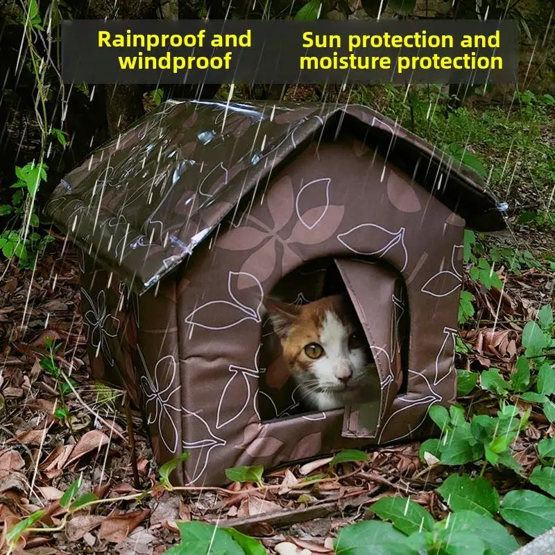 屋外猫用シェルター-防水・防雨・冬用保温-室内外兼用猫ハウス-犬用ベッド-カバー付きデザイン-野良猫・犬用