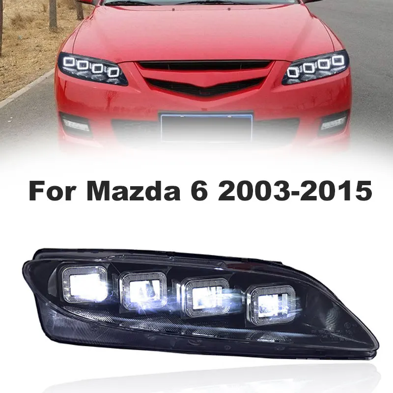 

Фара для Mazda 6, светодиодная фара 2003-2015, фары Mazda6, DRL, указатель поворота, дальний свет, линза проектора «ангельский глаз»