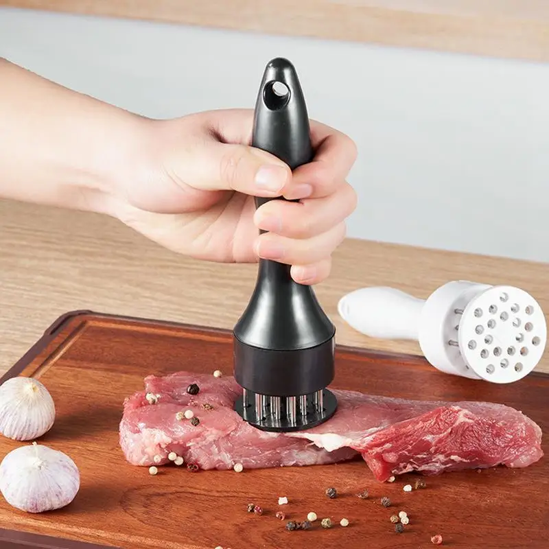 Stainless Steel Meat Tenderizer Needle with Safety Cover Spring Back Loose Meat Tool Non Slip Handle Steak Beef Pork BBQ Kitchen