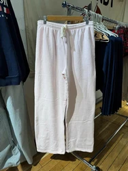 Pink Sweet Drawstring Straight Sweatpants Women Autumn Elastic Waist Cotton Trousers Casual Streetwear Sport Loose Long Pant Y2k