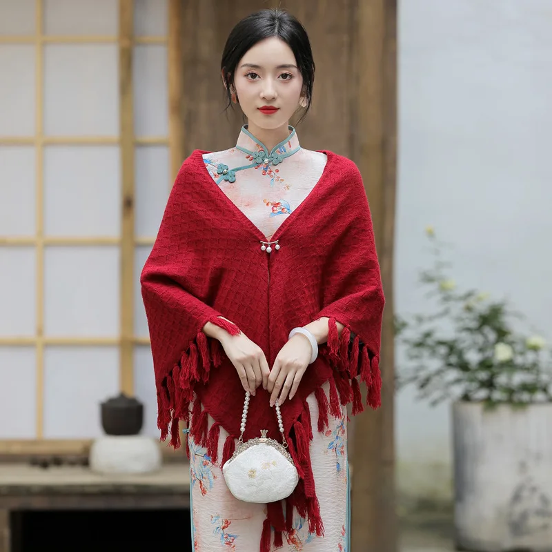 Solid Women Tassel Scarf Cloak For Evening Dress Bridal Bridesmaid Wedding Bolero Cardigan Lady Party Capes Cheongsam Shawl