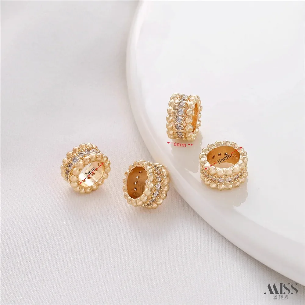 

14K Gold-wrapped Silver Inlaid Zircon Beads Transfer Beads Passepartout DIY Bracelet Necklace String Jewelry Accessories
