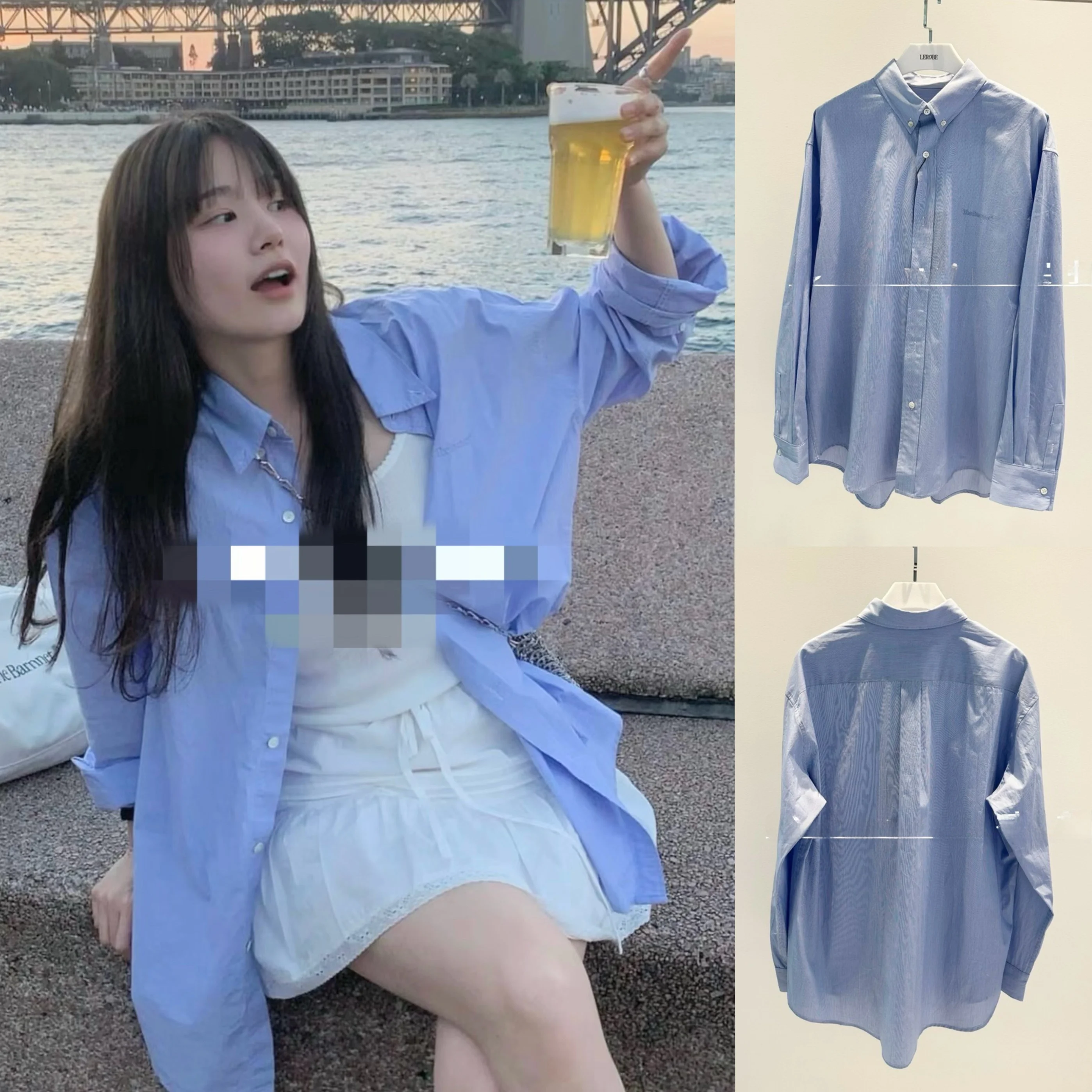 เสื้อคลุมลำลองลายทางยาว ป้องกันแสงแดด TheBarnet Eight Milk ดีไซน์เรียบง่าย ผ้าฝ้ายระบายอากาศ ฤดูร้อน 2025