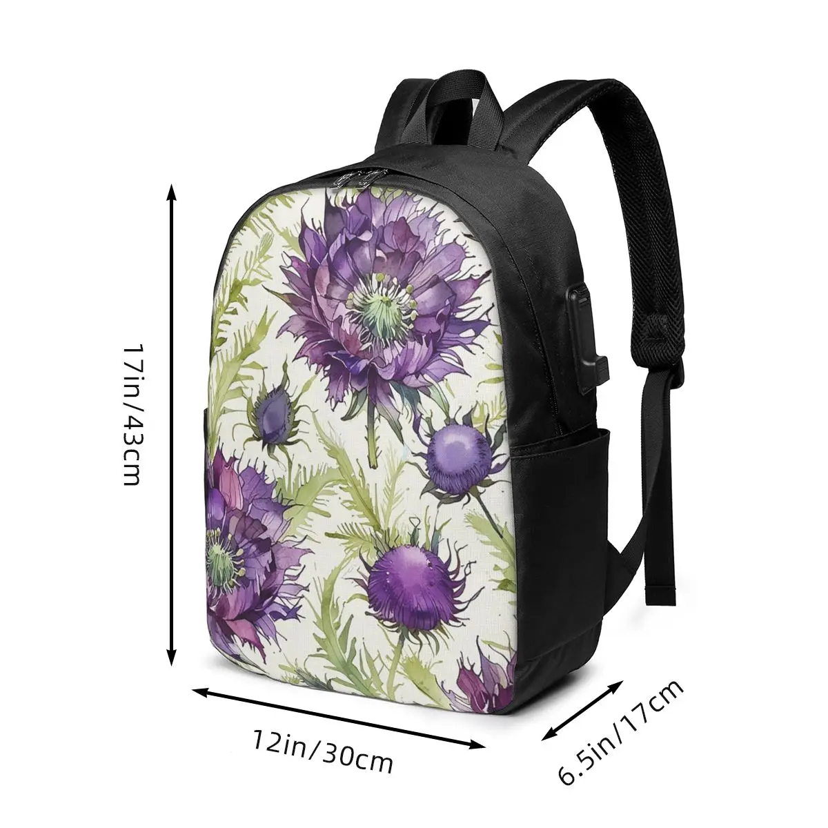 Thistle Flowers With Green Leaves Backpack Travel Notebook Bag Computer College Student School Bag Laptop Shoulder Bags