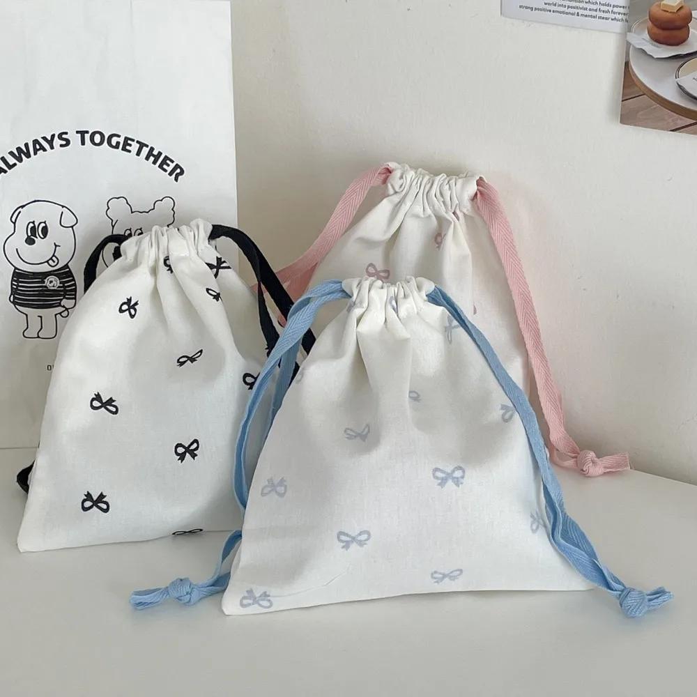 Diaper Pouch Canvas Bundle Pocket Portable Bow Printed Drawstring Storage Bag Medium Foldable Drawstring Hanging Bag School