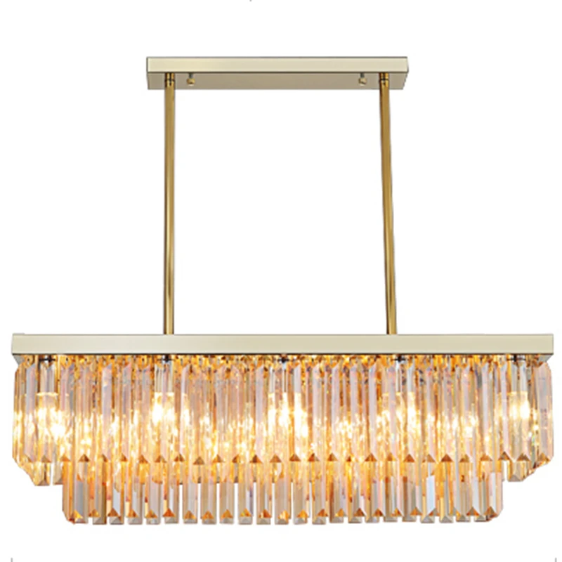 

Crystal Rectangle LED Chandelier Lighting Gold Kitchen Island Pendant Lights Indoor Livng Room Hanging Lamp Bedroom Decor Lustre