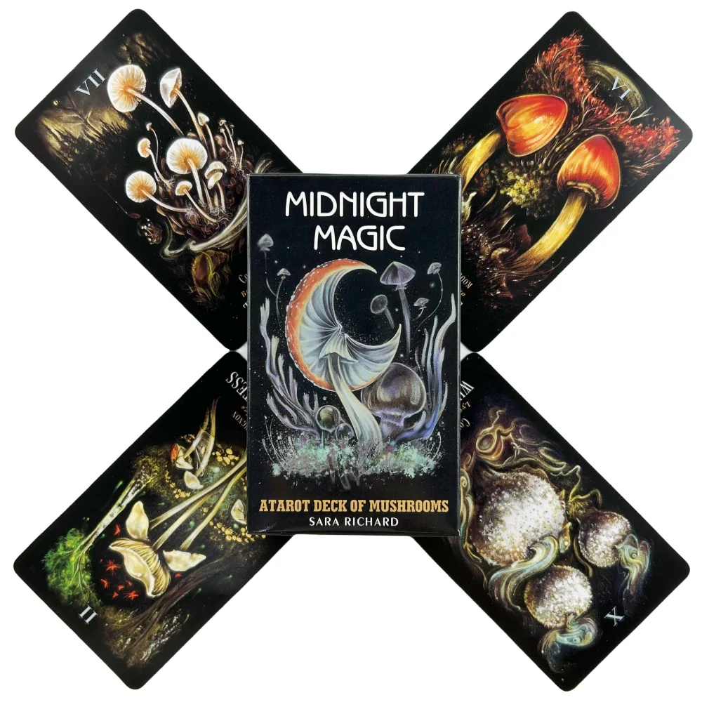 Midnight Magic Tarot Cards of Mushrooms Game Fortune-telling Oracle Divination Visions Edition Creativity Messages Board Deck