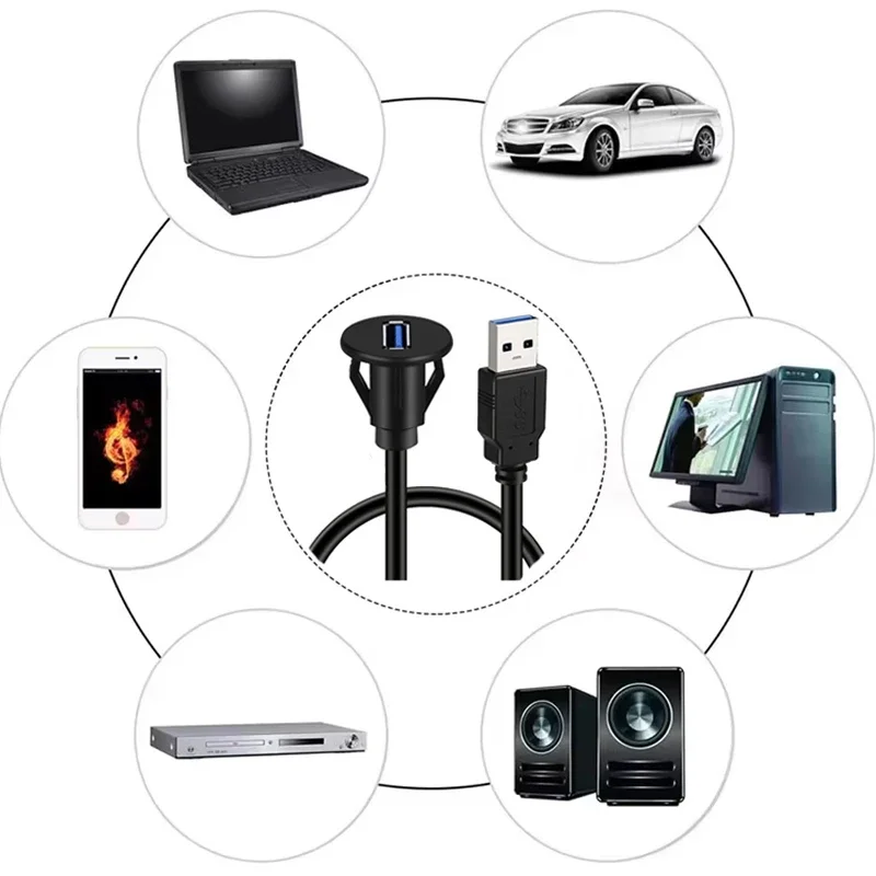 Picture 6: USB 3.0 Male to Female Port Circular Flush Panel Mount Extension Cable for Car Truck Boat Motorcycle Dashboard 1M Waterproof Wir