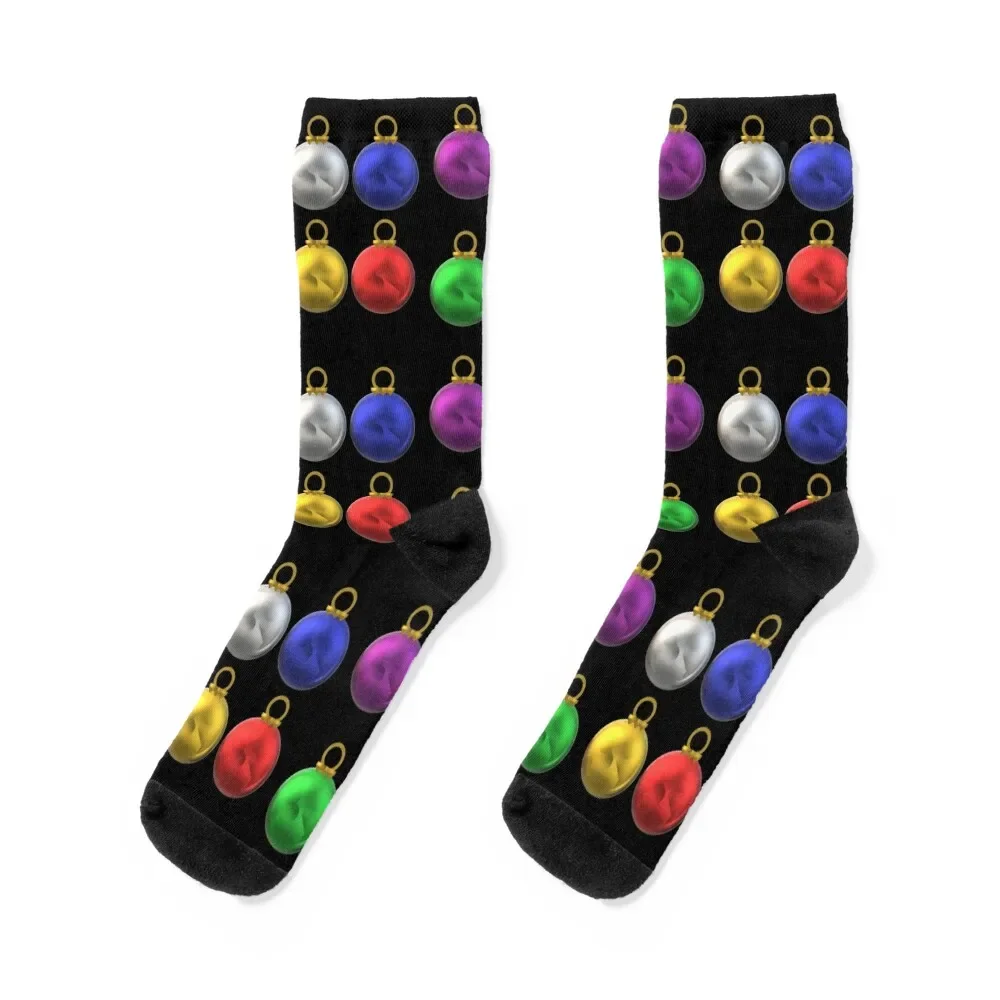 

Colorful Christmas Tree Ornaments (Black Background) Socks short crazy aesthetic funny sock Socks Men Women's