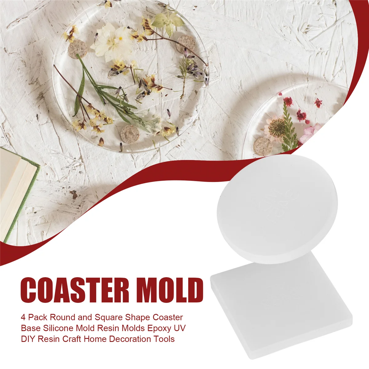 De nieuwe 4-pack ronde en vierkante vorm Coaster Base siliconen mal hars mallen Epoxy UV DIY hars ambachtelijke huisdecoratie gereedschappen