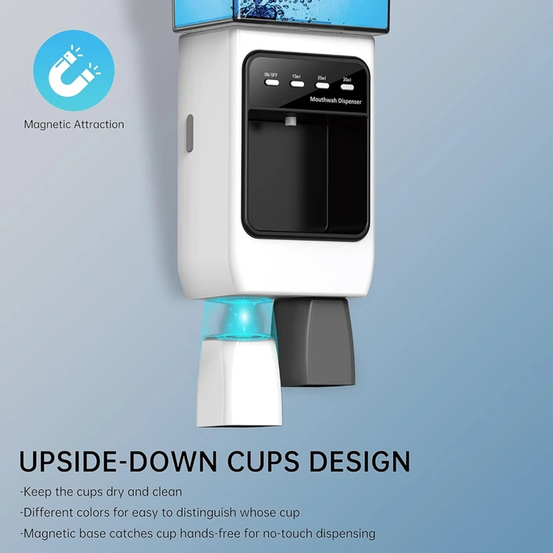 Automatic Mouthwash Dispenser For Bathroom,Dispenser With Cups Can Hold 650Ml, 10/20/30Ml Electric Mouthwash Dispenser