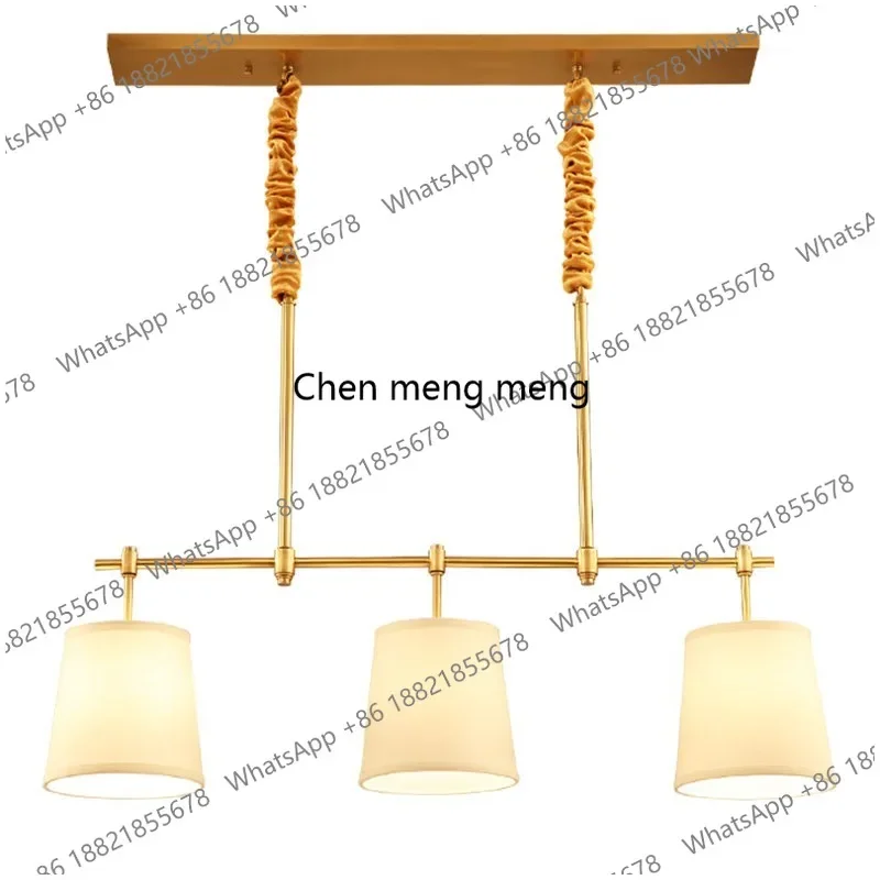01A American all-copper restaurant chandelier, simple fabric three-headed dining chandelier, bar long one-line pendant lamp