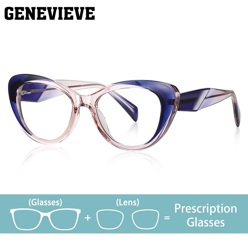 

GENEVIEVE Fashion Circular Large Frame Glasses Cat Eye Customized Prescription Anti-blue Photochromism Six Colors PFD2165