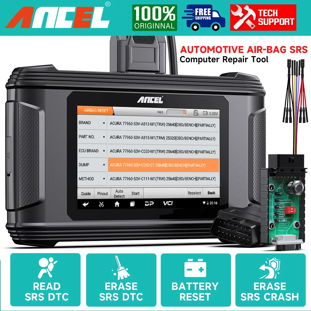 ANCEL AR500 OBD2 Car Scan SRS Clear Airbag Module Repair Write EEPROM/FLASH Airbag Reset Read/Clear Crash Data Diagnostic Tool