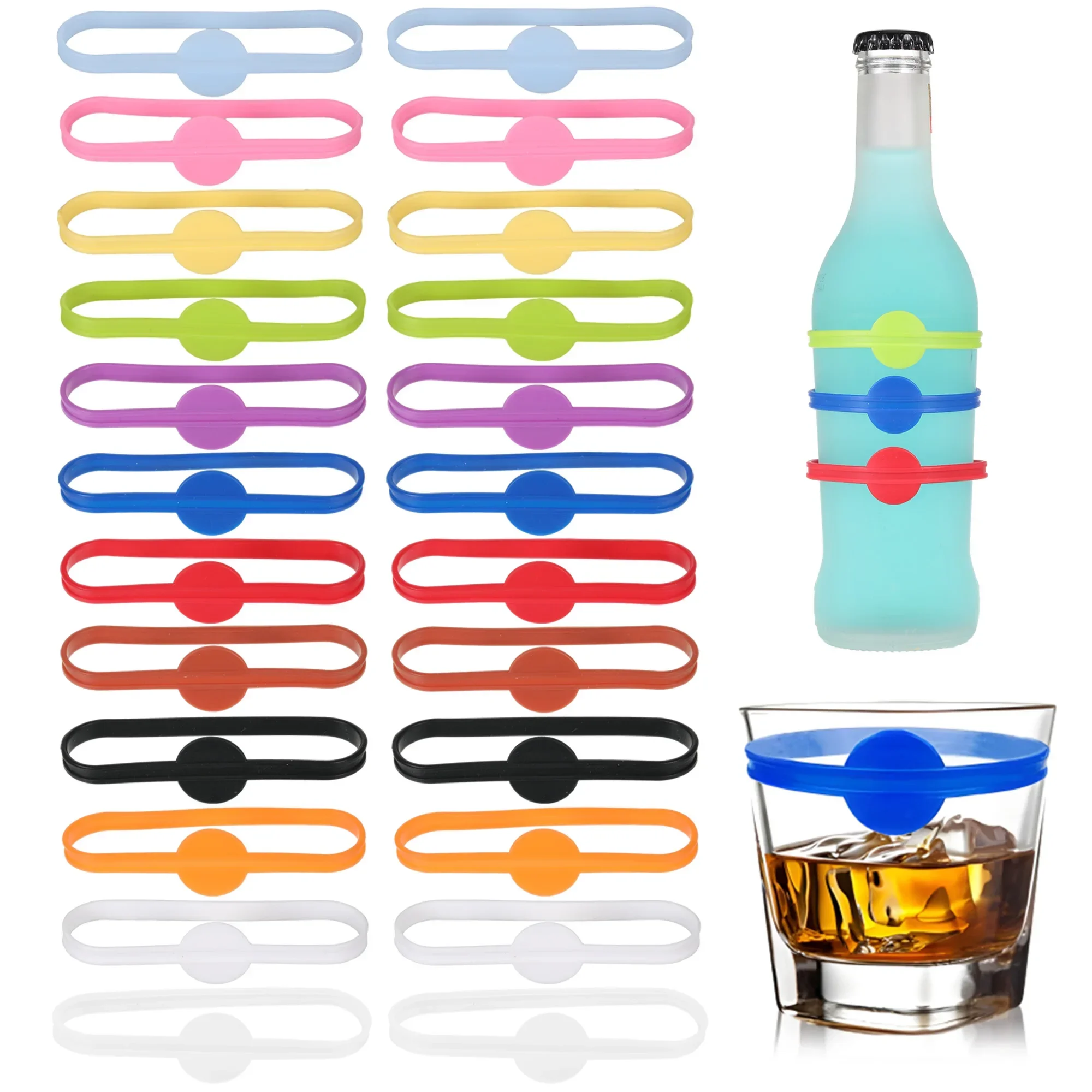 24pcs Wine Labels Glasses Drinking Marker Set Food Grade Silicone Mark Silicone Glass Markers for Bar Parties Silicone Rings