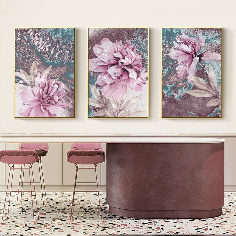 Canvas Poster Abstract Tulip Flower Mid-Century Modern Burnt Orange Frameless Living Room Wall Art Prints Painting 3Pcs Set