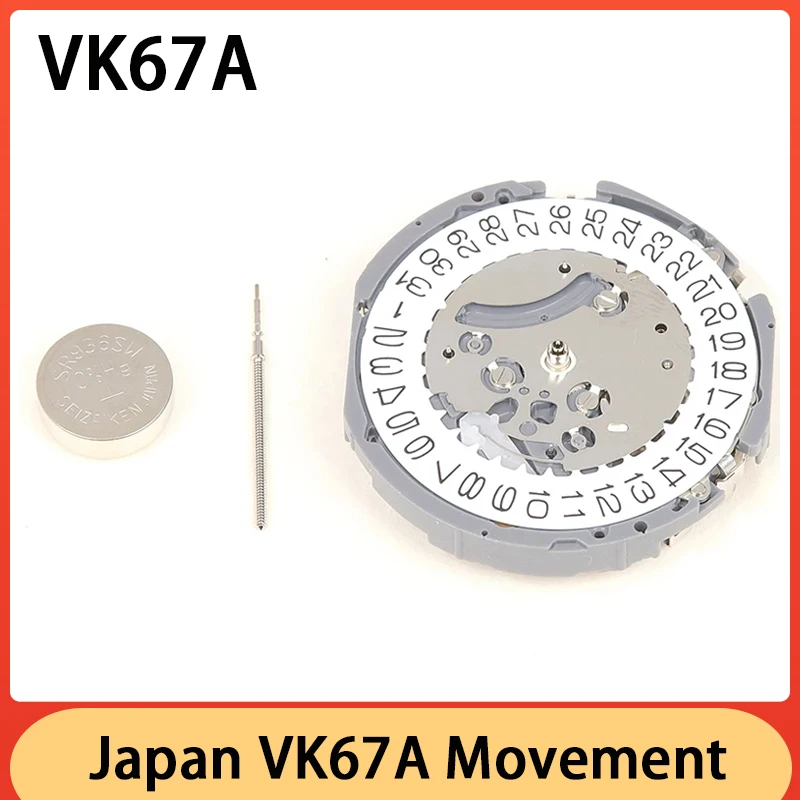 Accessoires de mouvement de montre à quartz d'origine japonaise avec batterie, 6 aiguilles, date à 3, 6, 9/12 petites secondes, VK67, VK67A