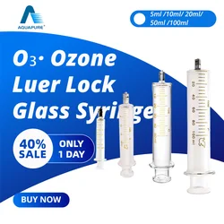 AQUAPURE O₃ Resistant Glass Luer Lock Syringe 5ml 10ml 20ml 50ml 100ml Metal Male Luer Tip Lab Measuring Tool