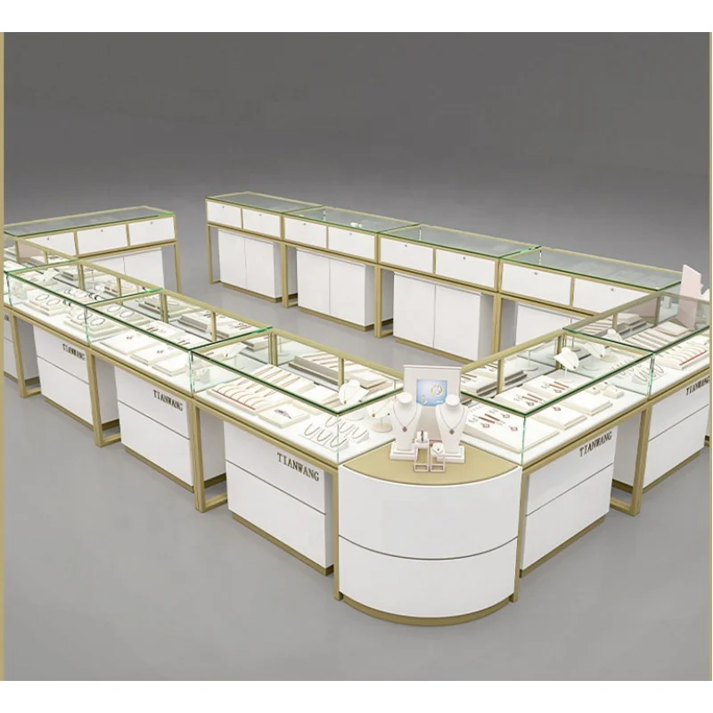 Custom, modern shopping mall jewelry booth jewelry store showcase stainless steel tempered glass jewelry kiosk