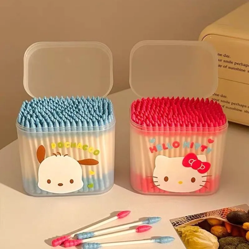 Cute anime Pochacco Hello Kitty Cartoon Double-Head Cosmetic Swab Home Disposable Makeup Remover Cleansing Swab Wholesale