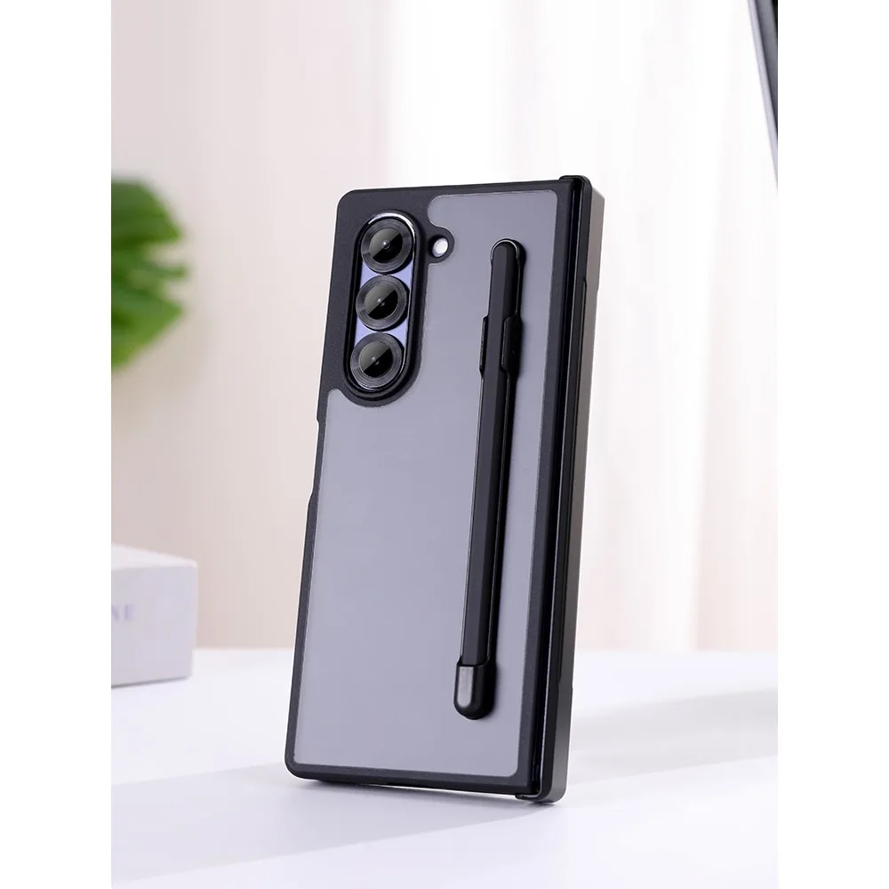 For Samsung Galaxy Z Fold 6 5 4 Case Matte Skin-Friendly Folding Hinge Pen Slot With Capacitor Pen Shockproof Cover Accessories