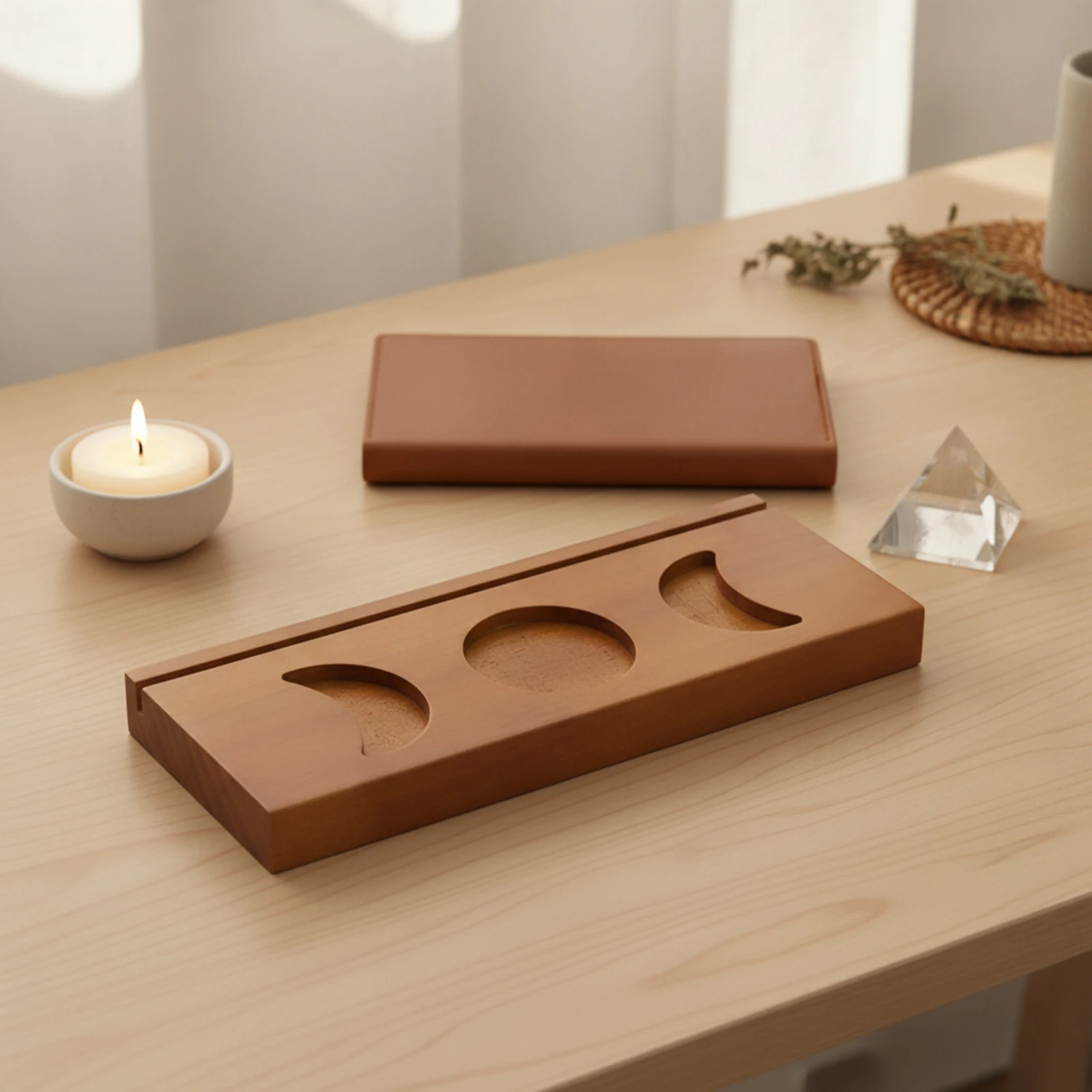 Card Stand with Recesses Triple-Slot Place Card Holder Table Number Holder Slim Rack Space-Saving for Divination Readers, Desk