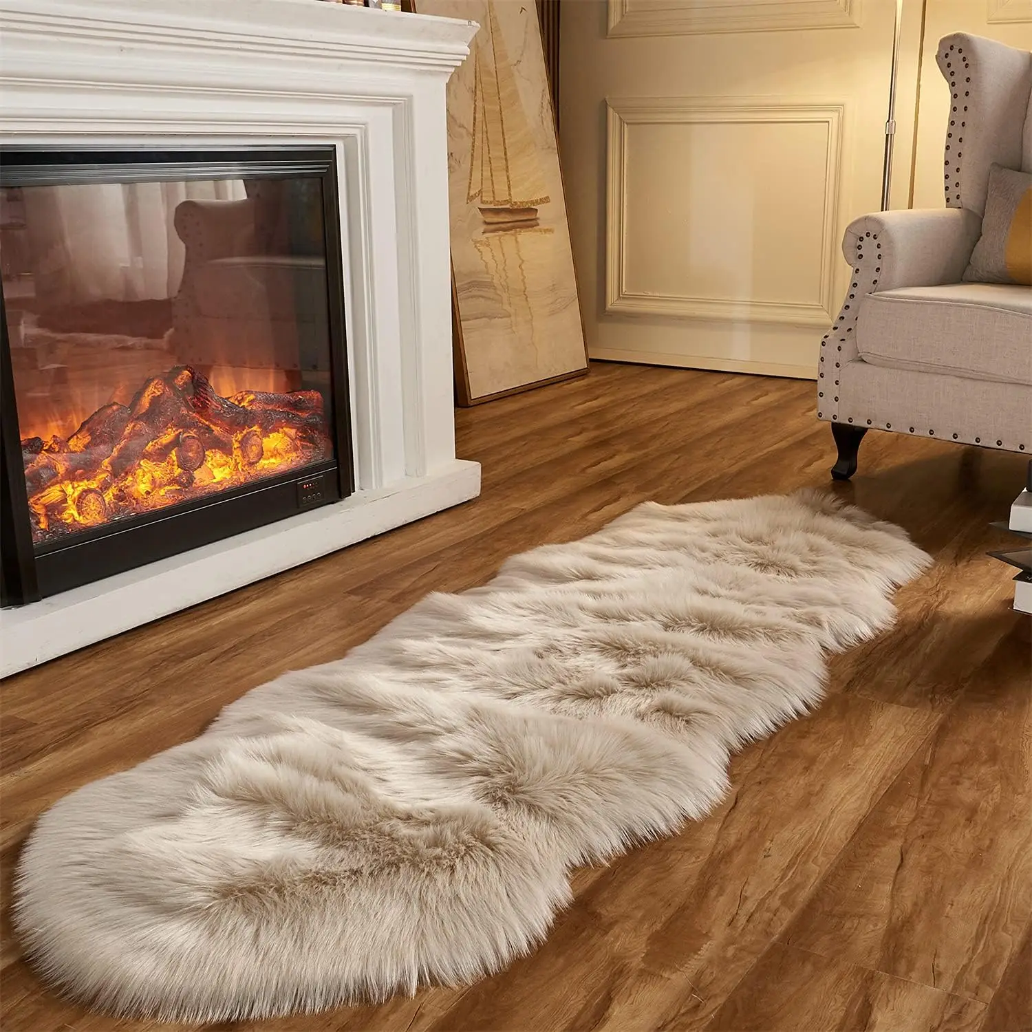 

Ultra Soft Rug, Area Rugs, Beige Fluffy Shaggy Fur Rug For Bedroom & Living Room, Kids Room Decor, 2 X 6 Feet Sheepskin