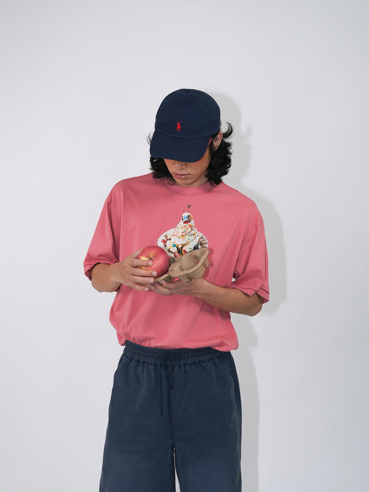 O3PARK Summer New Style Loose Fit round Neck Short Sleeve Pink T-Shirt Vintage Print Versatile Casual Cotton Tee for Youth