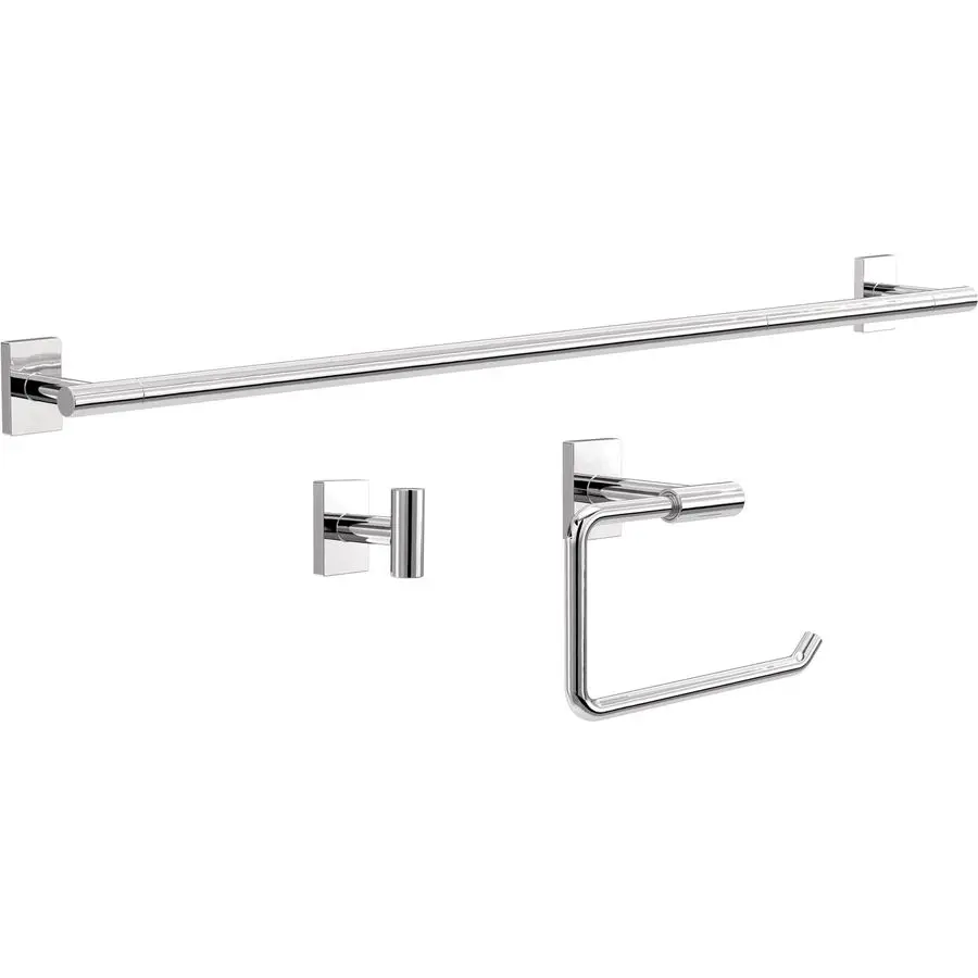 

Hartwell 3Piece Bathroom Set Polished Chrome 18 6 Towel Rack, Toilet Paper Holder Hand Towel Holder, Hook 3Piece Bath Hardware A