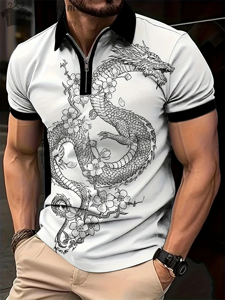 

Men's Shirts Polo Simple Dragon Pattern 3D Print T-shirts for Men Fashion Mens Clothing Dragon Print Men's Short Sleeve Shirts