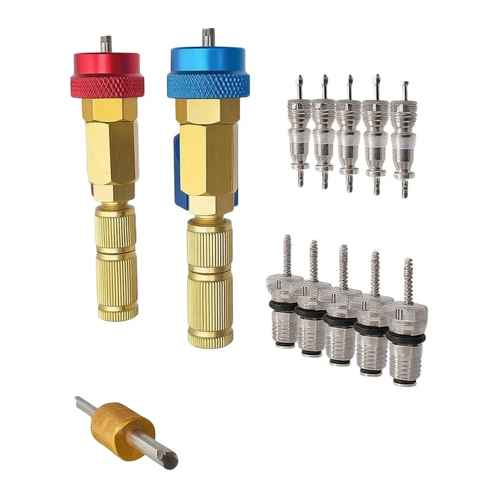 Specific Valve Core Tool Set with High Low Pressure Color Coding Red Blue Brass Body 16.5x12.3x3cm Non Slip Grip