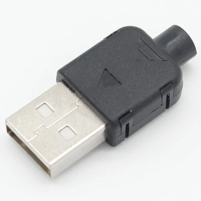 Conector USB 2,0 para conexión de datos, enchufe tipo A macho, adaptador de montaje de 4 pines, tipo de soldadura, carcasa de plástico negro, 10