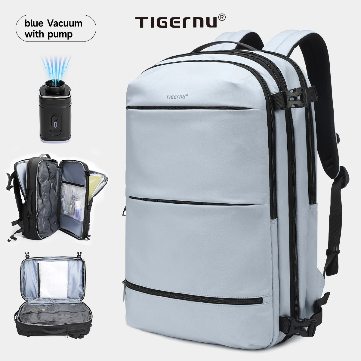 Tigernu Vacuümcompressie-rugzakken Heren Reisrugzak Uitbreidbare USB-tas Grote capaciteit 17 laptoptassen voor schoo-cabinezakken