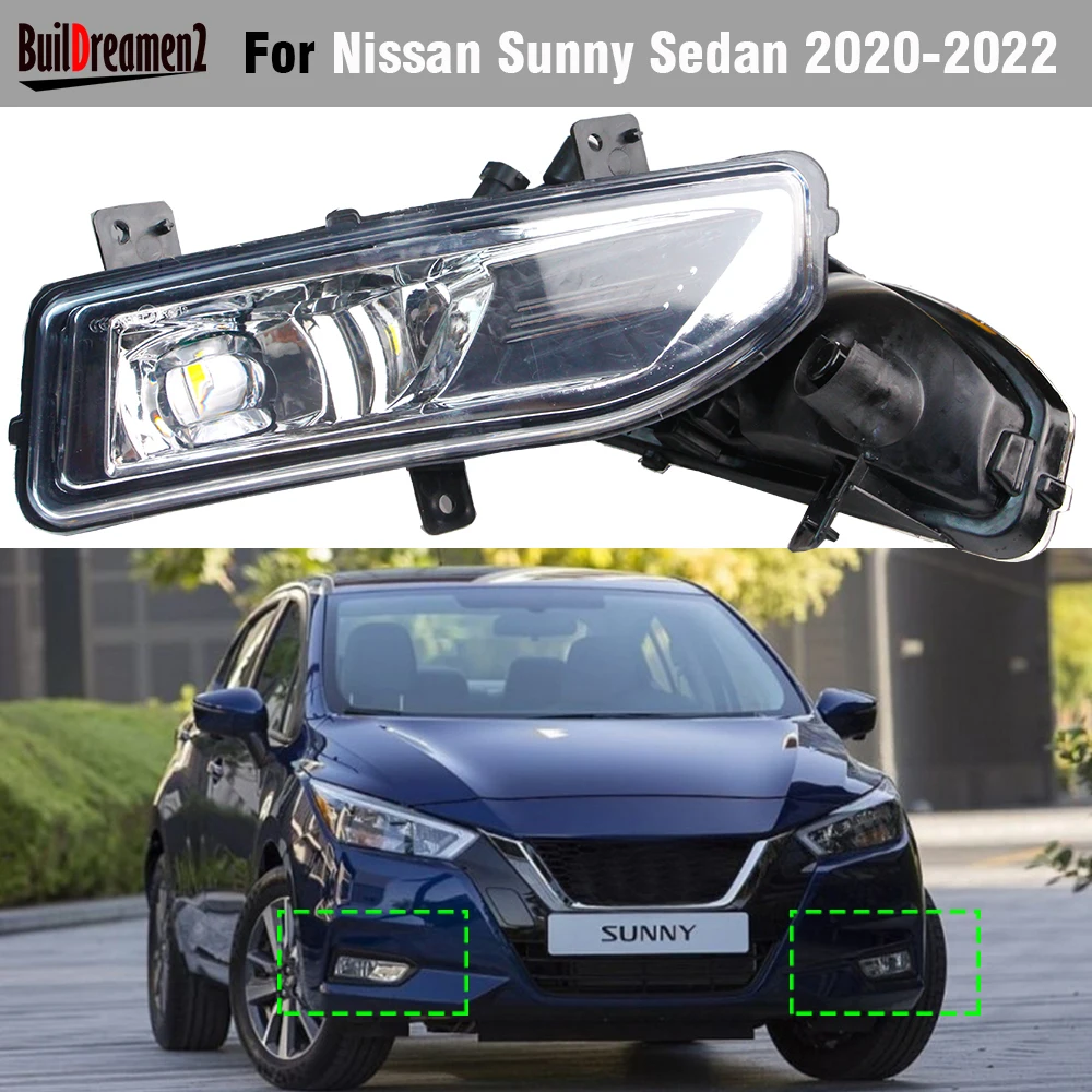 2 Pieces H11 LED Lens Fog Light Assembly For Nissan Sunny Sedan 2020 2021 2022 30W 4000LM Car Driver + Passenger Fog Lamp 12V