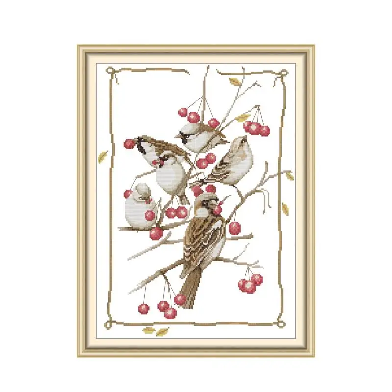 Sparrows cross stitch kit  14ct 11ct count print canvas hand sew cross-stitching embroidery DIY handmade needlework