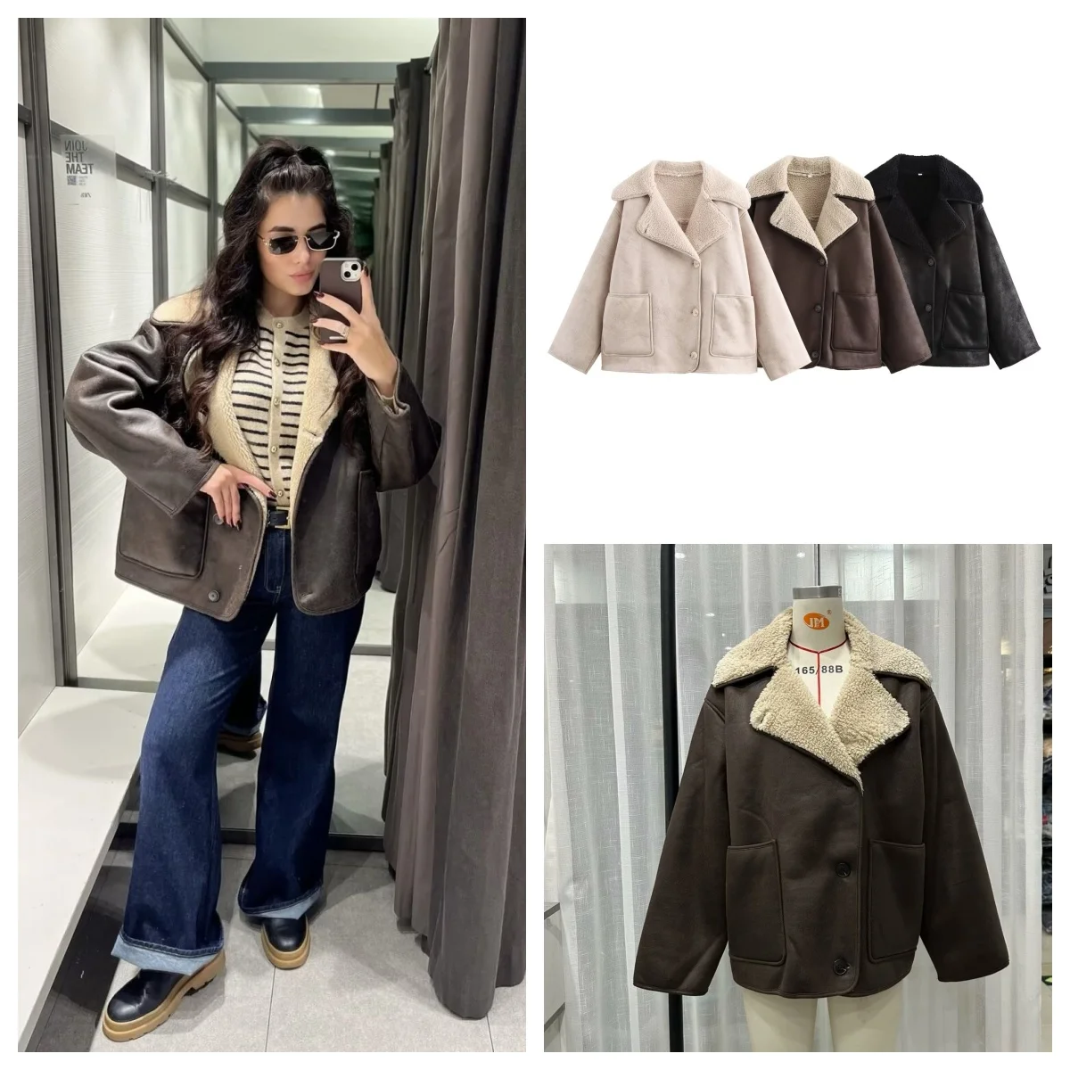 European and American style new style lapel fashion versatile lamb velvet fur all-in-one warm jacket